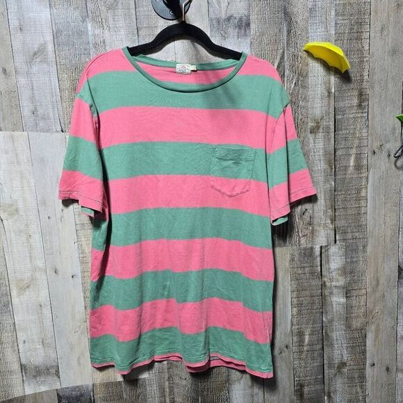 Faherty Brand Pink and Green Stripe Pocket Tee - Picture 1 of 4